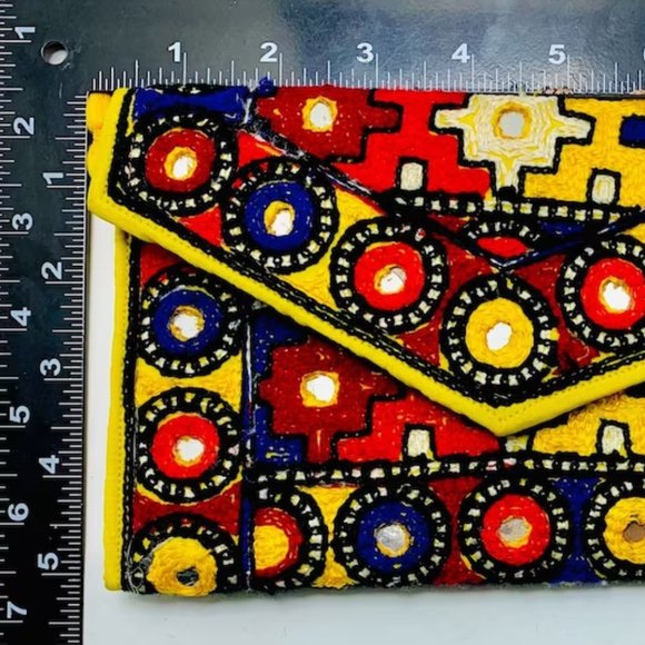 Handmade Multicolor Cross Bag, Ethnic Tribal Bag With Thread Work and Mirrors - Picture 4 of 5